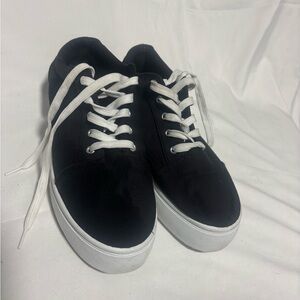 Men's Black Canvas Low-Top Sneakers with White Sole